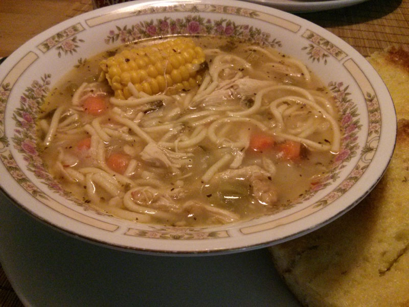 Chicken soup served