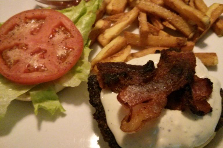 Blue cheese burger served