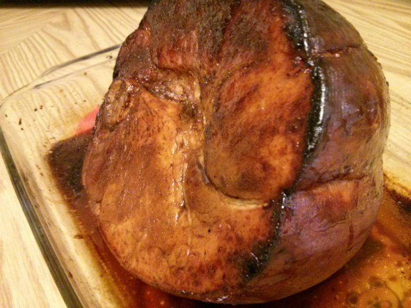 Flavor-Injected Baked Ham out of oven and resting