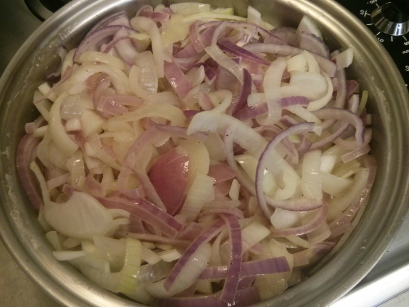 Add onions and saute until clear and tender