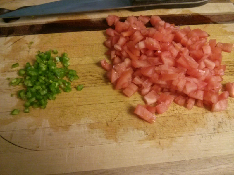 Chopped tomato and jalapeno