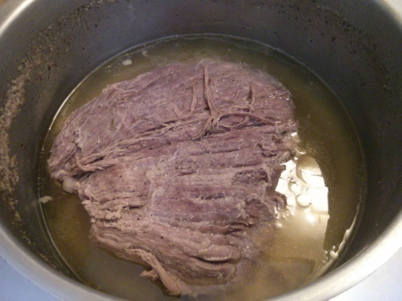 Flank steak after cooking in the pressure cooker