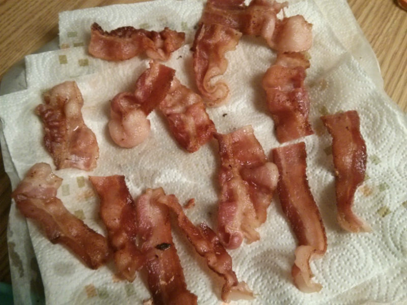 Par-cook bacon and cut in half