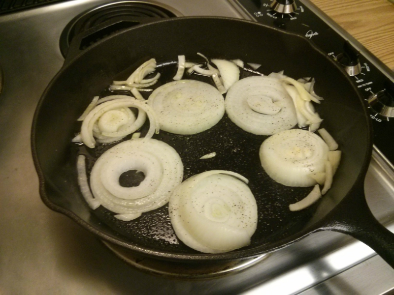 Onions in skillet starting to cook